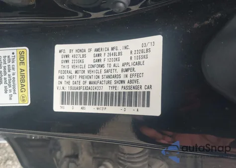 2013 Acura Tl 3.7 из США, поврежденный, VIN 19UUA9F5XDA004337